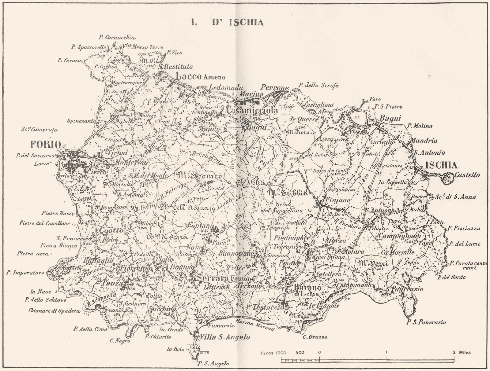 ITALY. Ischia 1945 old vintage map plan chart